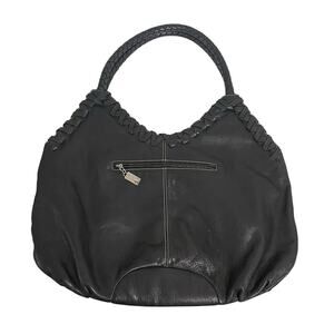 Donald J Pliner Braided Woven Trim Hobo Bag Black Leather Large Boho Flaws